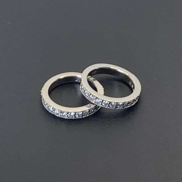 Custom Platinum 1.10CTW Diamond Pave Set Bands Matching Set Ring Size 4.75 - Picture 5 of 16